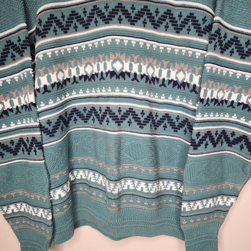 Vintage 90s Jantzen Sweater Mens Large Teal Green Geometric Southwestern USA - Picture 4 of 11